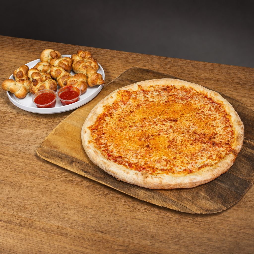 Large Cheese Pizza & 12 Free Knots.