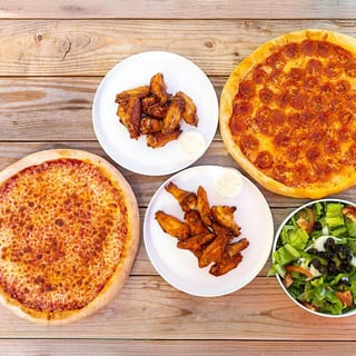 Two Large 1 Topping Pizzas, Large Salad & 20pc Wings